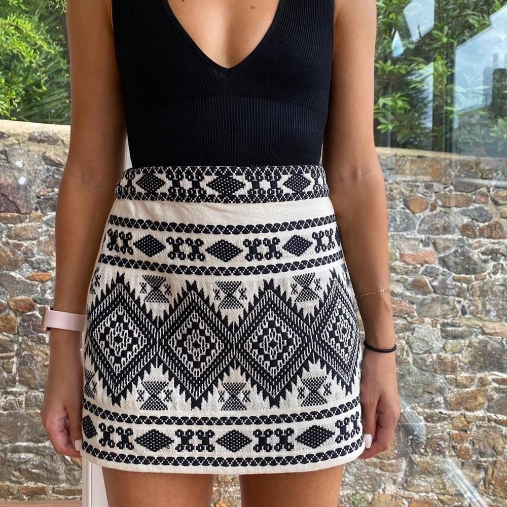 Topshop Black and White Embellished Mini Pencil Skirt